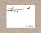 Prettily Perched Custom Stationery - Set of 12 Personalized Notecards - Whimsical Bird and Branch
