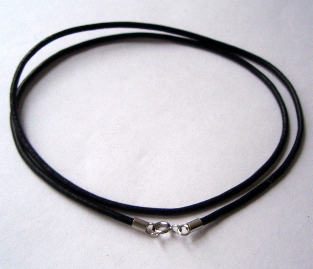 20 inch Choker natural black Leather with sterling silver ends hand made.