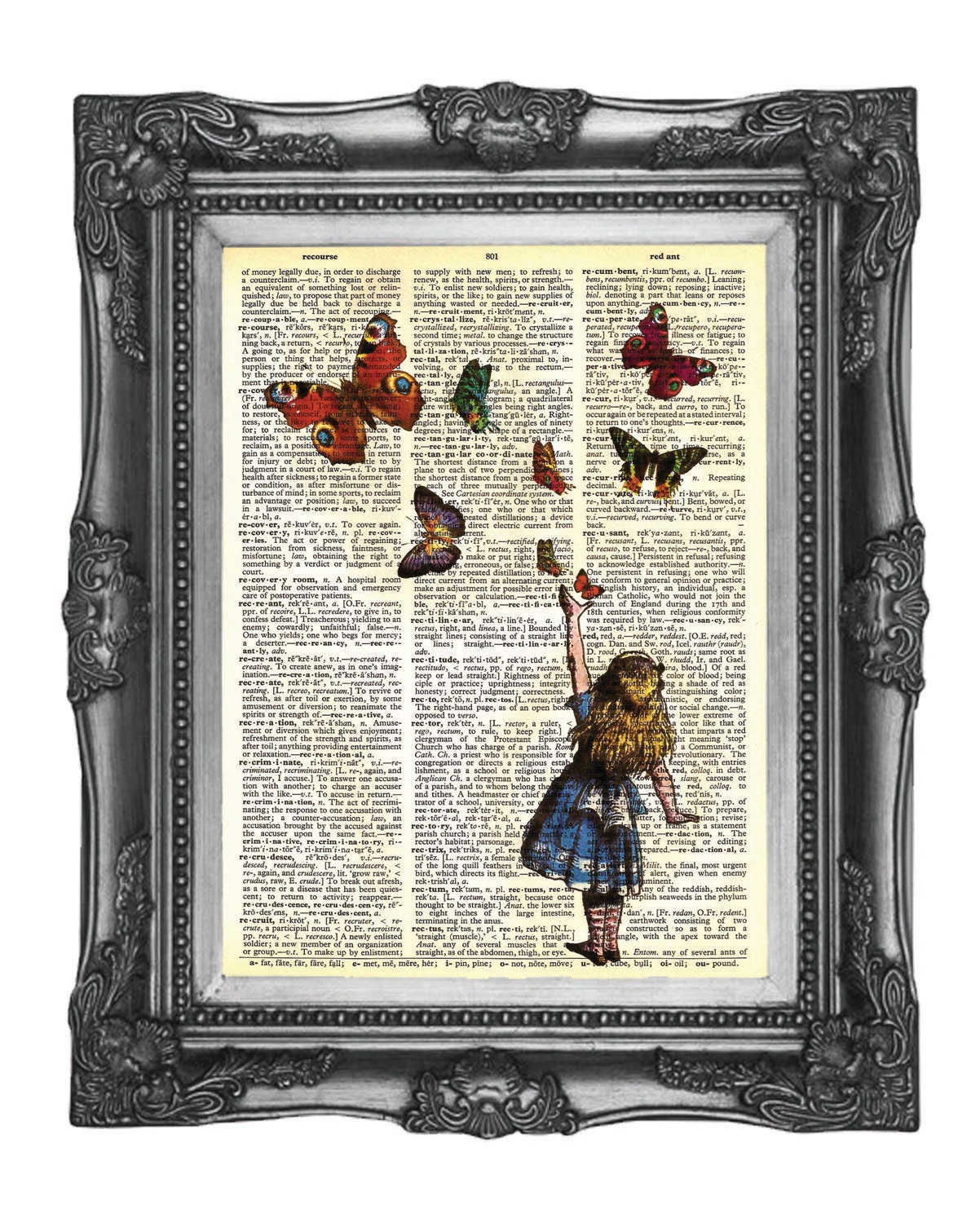Dictionary Print Upcycled Book  Art Prints Vintage Book Print  Vintage Book Page Recycled Alice in Wonderland 13  Buy 3 get 4th free