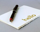 Blank Notecard - Hello Greeting Card - Metallic Gold on Ivory - 5 x 7 inches