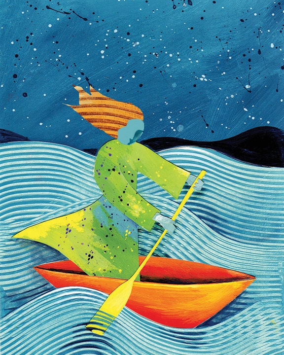 Goddess collage abstract Ocean Sea boat  PRINT 8x10    by Elizabeth Rosen