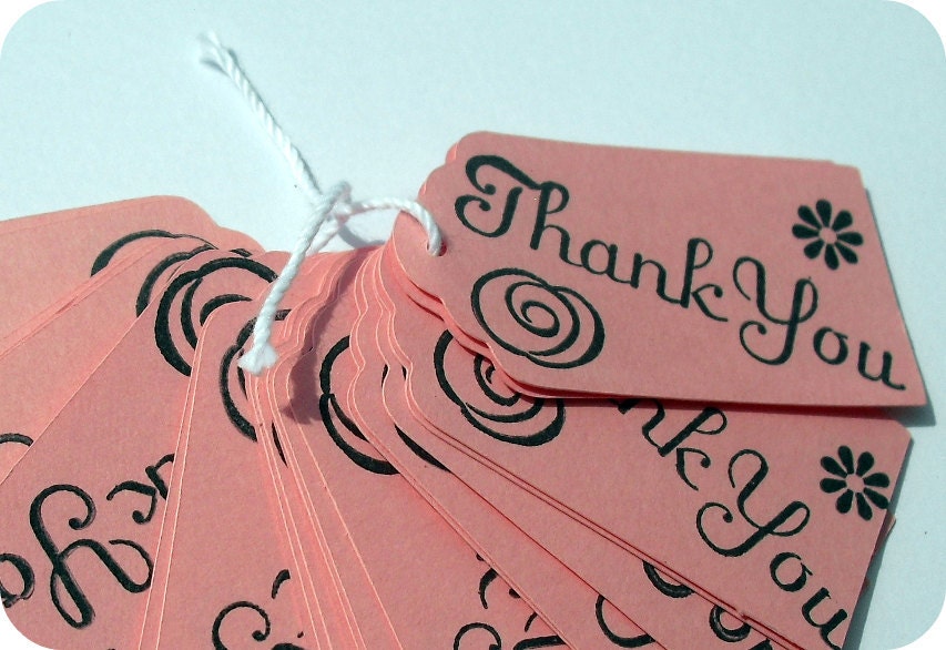 24 Rosey Pink Thank You Tags -- 2.5 inches hand stamped