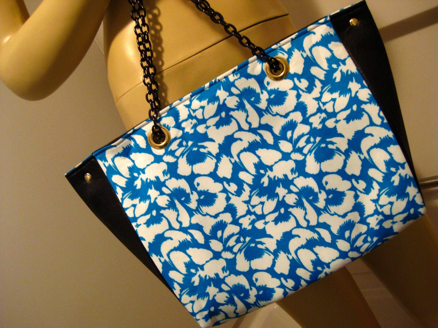 Upcycled Blue Floral and Snakeskin "B" Shoulder Bag