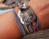 Wax Seal Jewelry, Silver Wax Seal Monogram Bracelet, Hand Stamped Initials, Custom Bracelet, Alphabet Jewelry, Silk Wrap Bracelet, Sunset