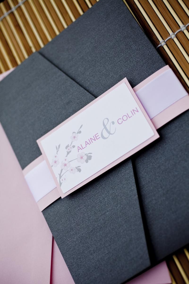Cherry Blossom Pocket Wedding Invitation Set