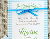 Gingham Country Wedding Invitation with Ribbon, Long: 9 by 4 inches- Modern Design