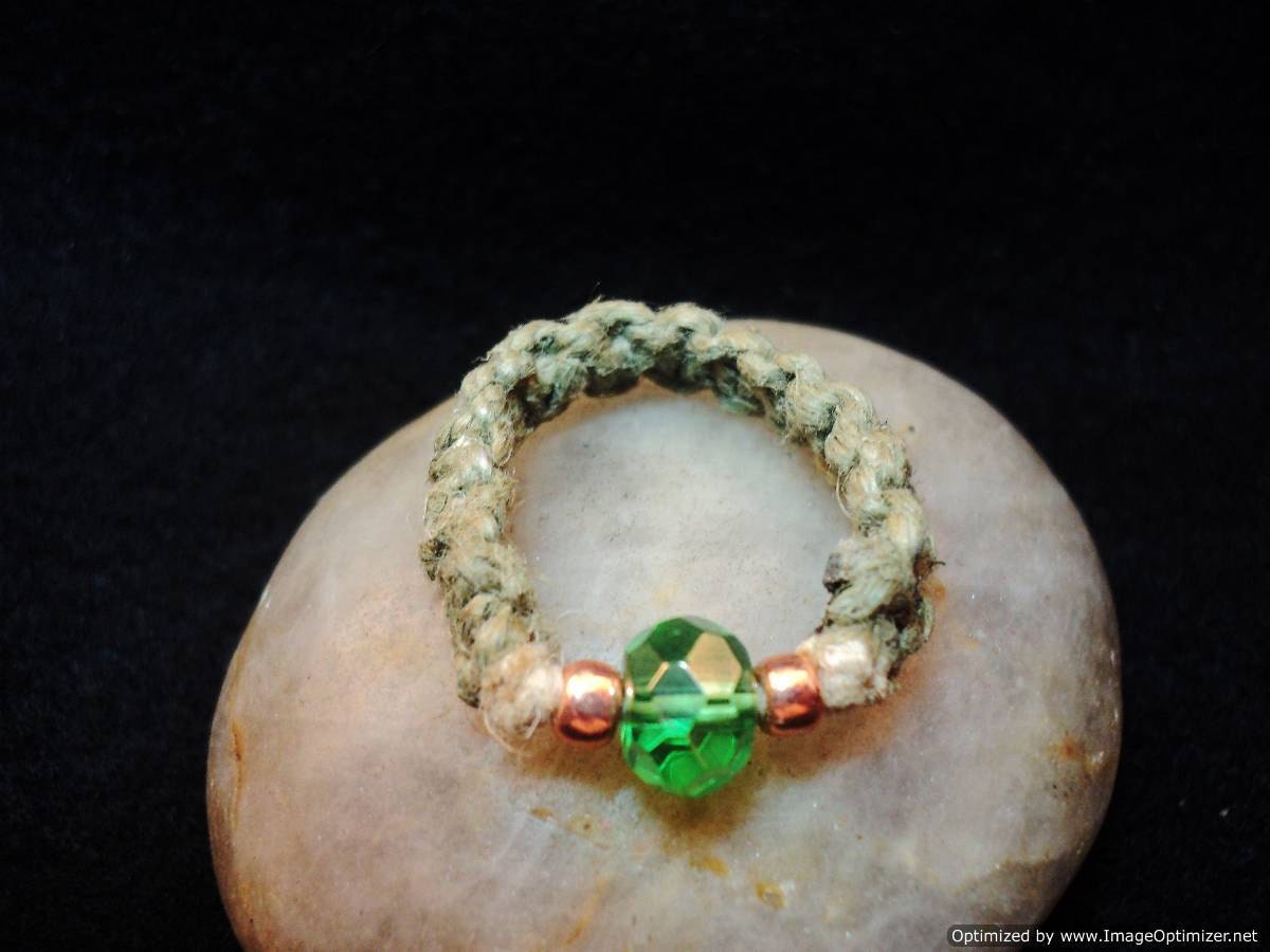 Green Glass Faceted Macrame Ring
