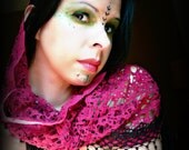 Tribal Fusion Fantasy - Scarlet Costume Cowl with Rich Lace Fringe