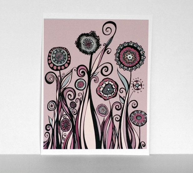 Tall Abstract Garden in Pink, Rose and Teal 8x10 Print - Perfect Valentine's Day Colors