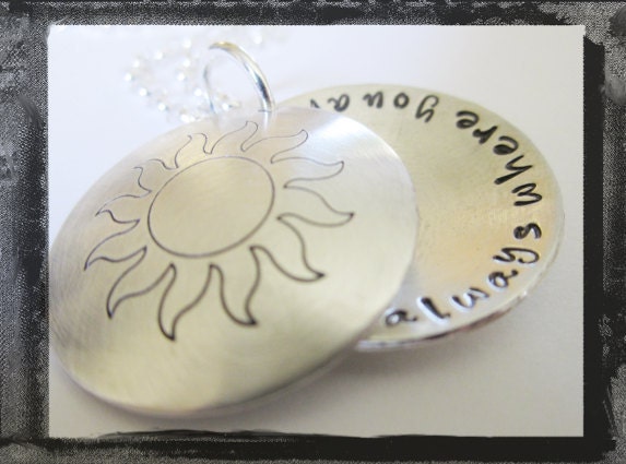 Hand Stamped Necklace - Personalized Jewelry - Sunshine - Locket