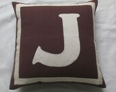 Custom made monogram pillows -18 inches brown and ivory