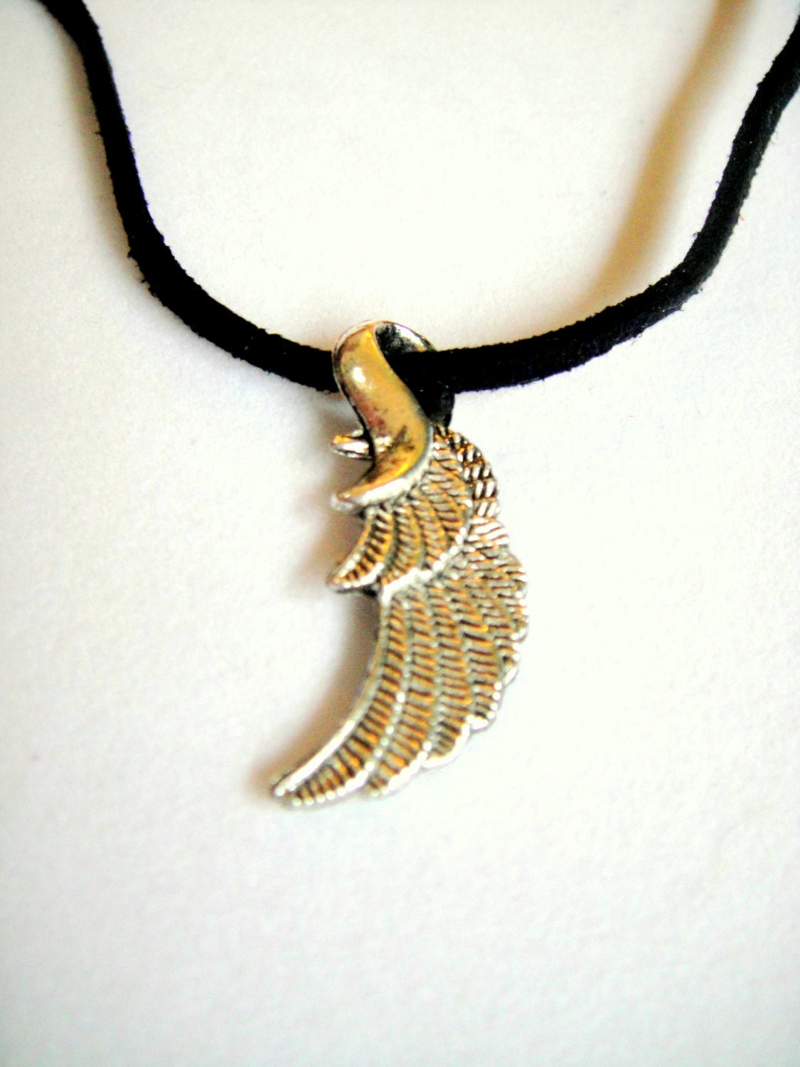 Feather, Wing Pendent And Black Suede Cord - Free Shipping