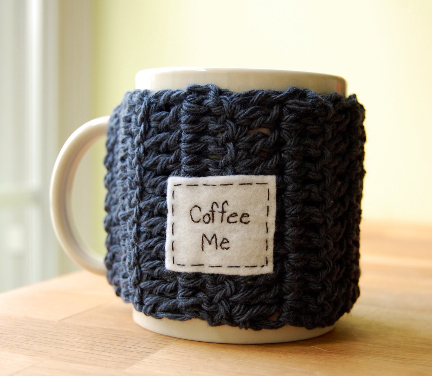 Coffee Me Mug Cozy Denim Crocheted Java Cup Cosy - Made to Order