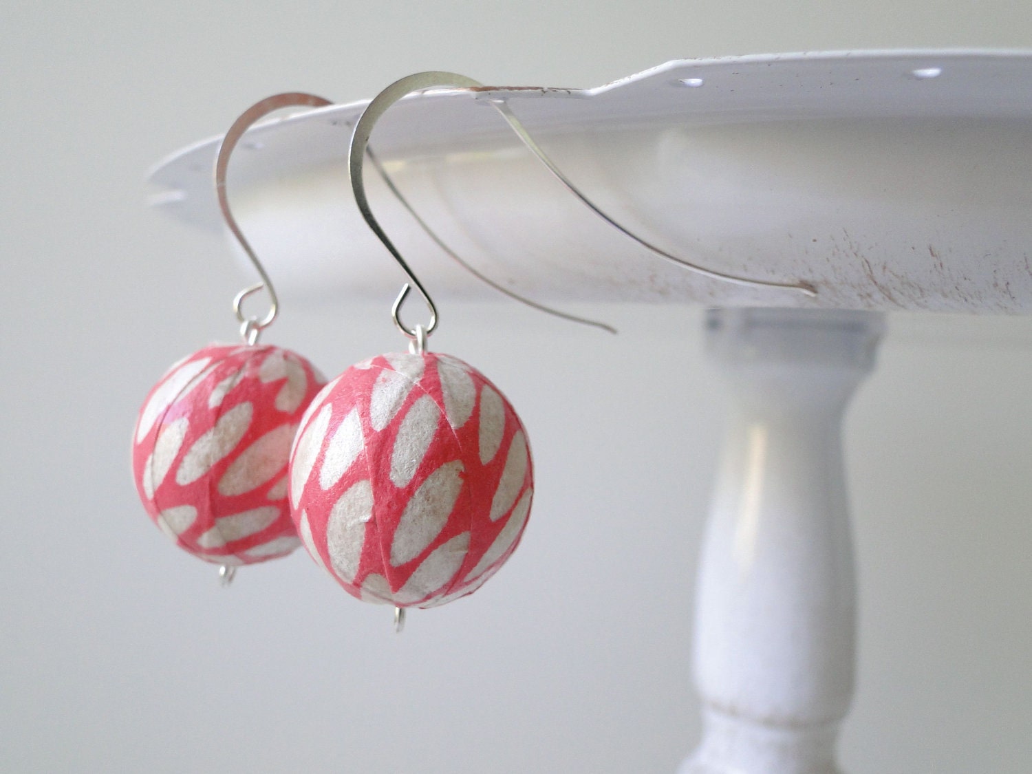 Lollipop Chiyogami Earrings Pink Long Silver Hooks