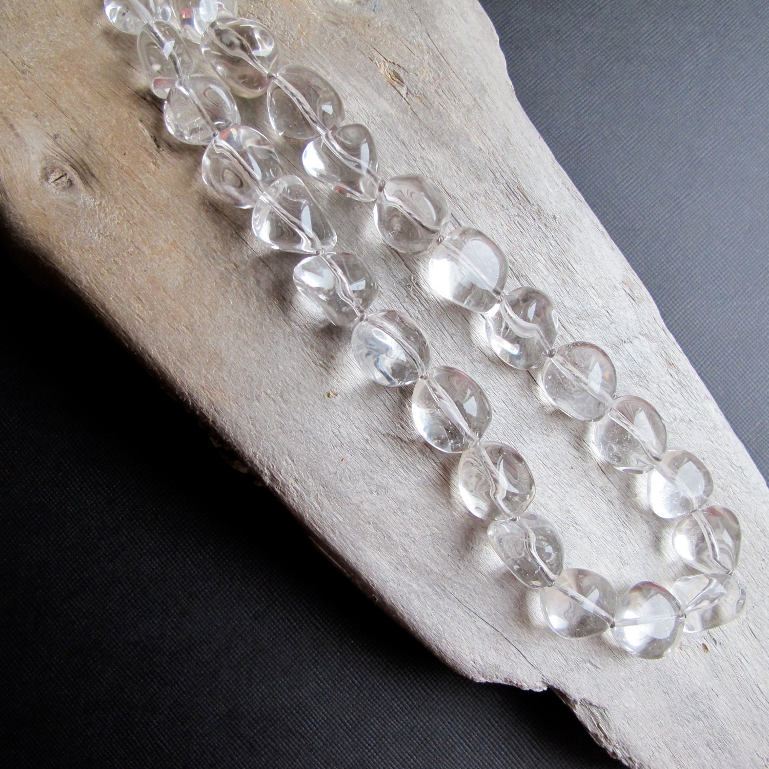 Clear Quartz Necklace Chunky Clear Stone Long Hand Knotted...Ice Queen