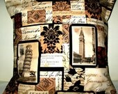 Free US shipping Funny Designer 18x18 Pillow Cover Envelope Closure Michael Miller  Venice Text  Patch Cream/Black