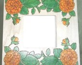 Yellow Roses Painted and Pyrographed Wood Photo Frame