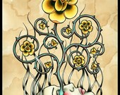 Yellow Rose Girl - Tattoo Flash - Print
