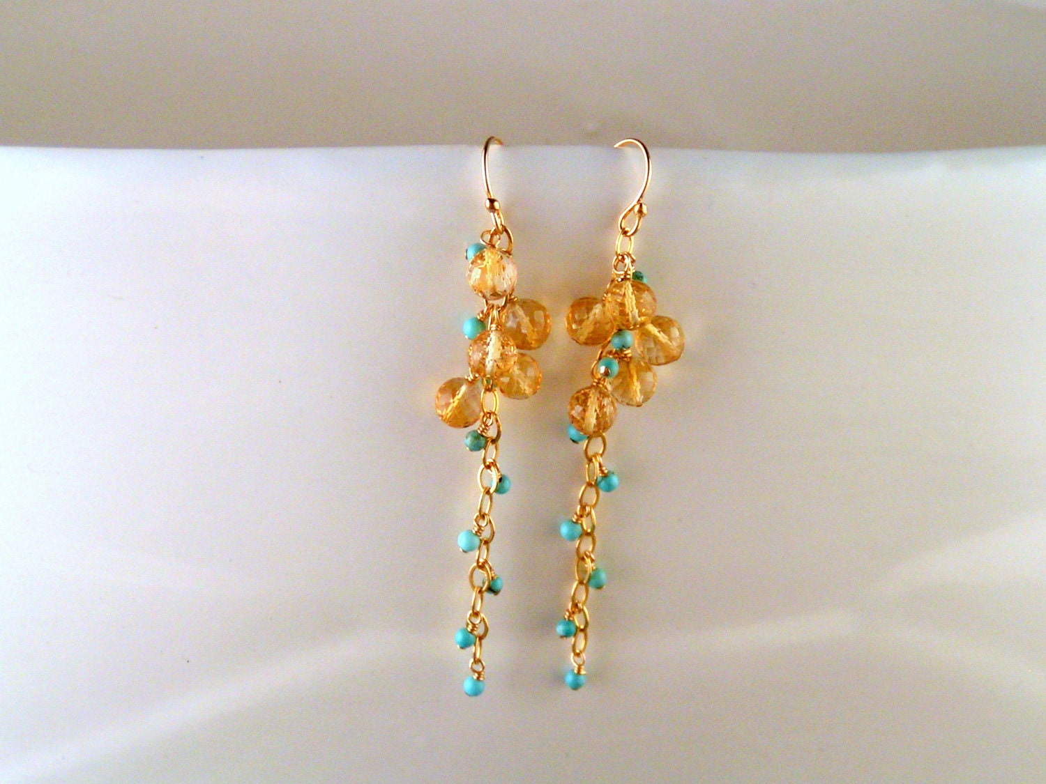 Faceted Citrine and Turquoise Earrings