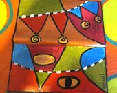 Hand Painted Leather checkbook Cover ooak