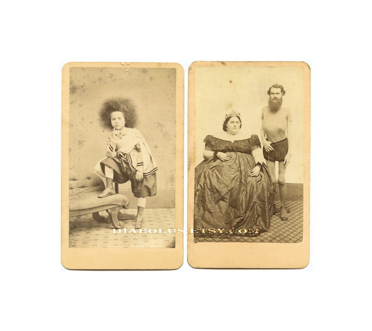 Rare 2 CDV Photo Set / Sideshow Circus Freaks with their Daughter a Circassian Girl - diabolus Rare 2 CDV Photo Set / Sideshow Circus Freaks with their Daughter a Circassian Girl - diabolus