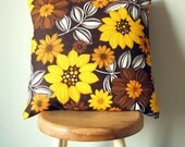 vintage fabric cushion cover in buttercup and chestnut