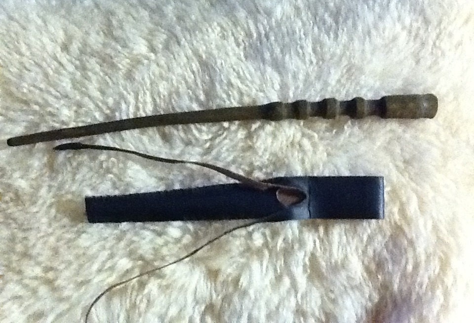 Wand, Hand-carved, Hoof-Shaped Handle, 13 1/2", Black Leather Holster Included