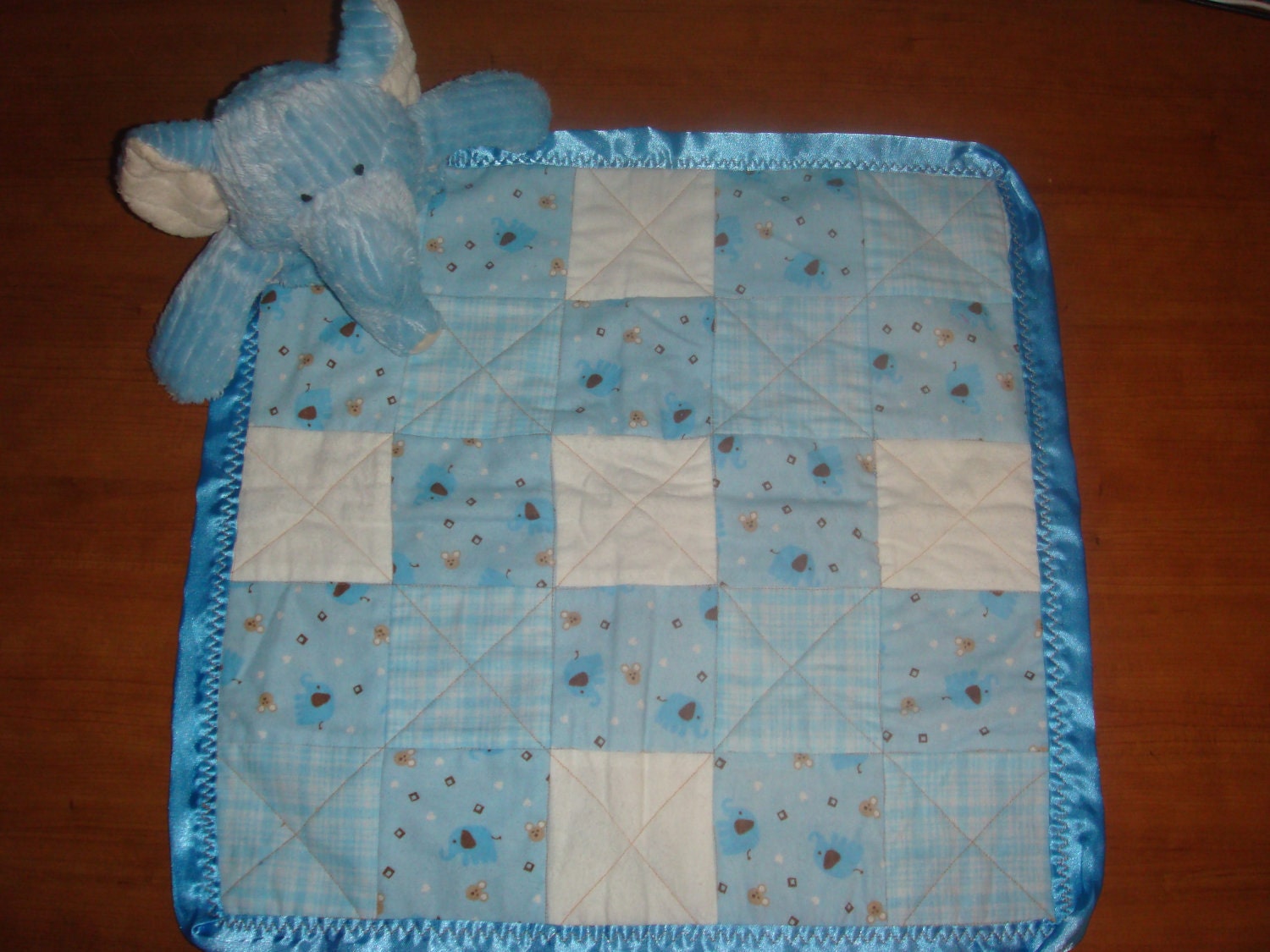 Blue Elephany or Pretty Pink Teddy Stuffie Blankies (you pick which one)