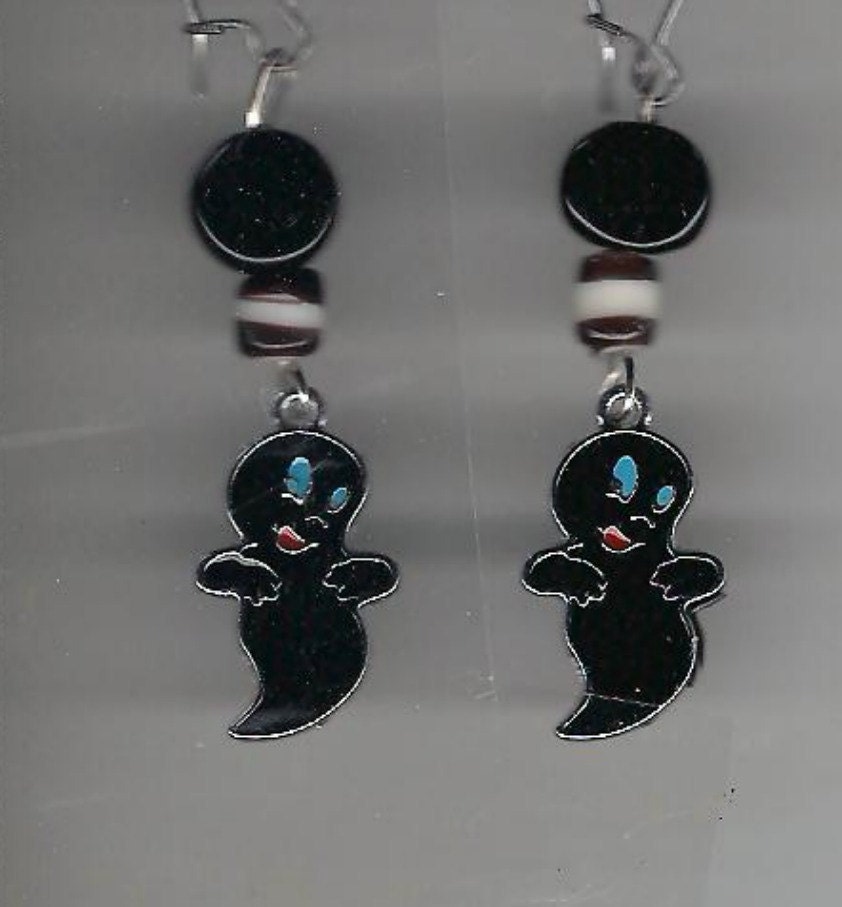 Halloween Long Dangle Black Ghost Earrings