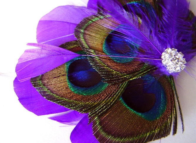 Purple Princess Peacock Feather Bridal Hair Clip Wedding Party Fascinator Clip