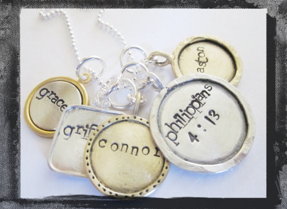 Hand Stamped Necklace with Mixed Metal Charms