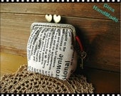 Vintage newspaper heart-bead metal frame purse / Coin Wallet / Pouch coin purse / Kiss lock frame purse bag-GinaHandmade