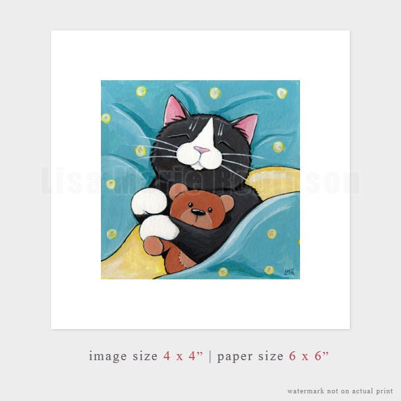 6x6 PRINT (OE) - Whimsical Cat Art "Sweet Pea" by Lisa Marie Robinson