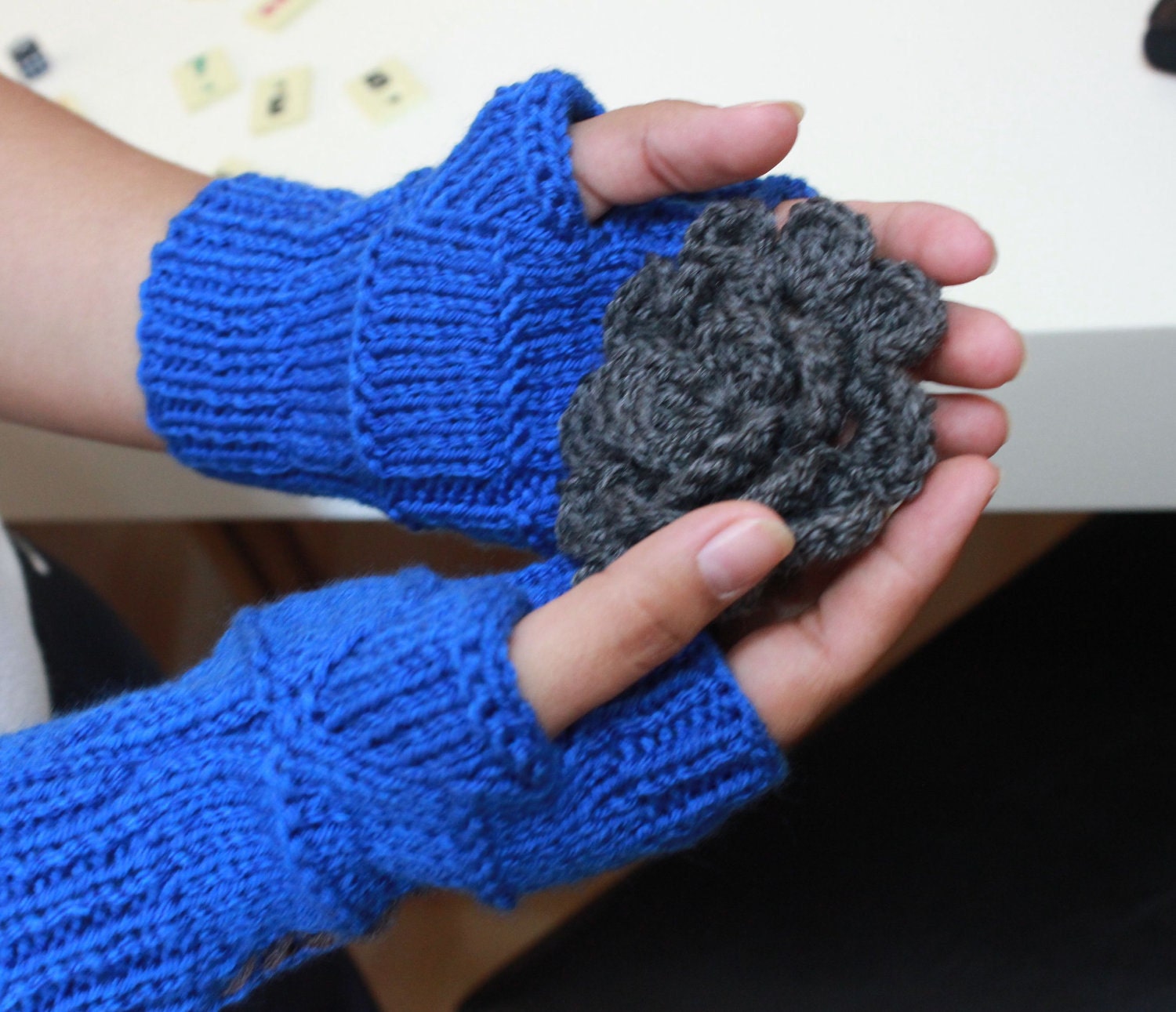 NEW Sapphire Blue  Fingerless Gloves Cobalt Fresh