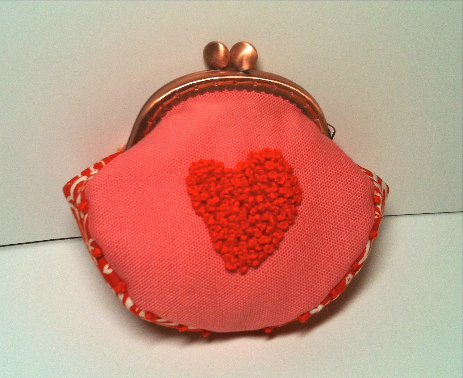 Coin Purse Small with Orange Embroidered Heart