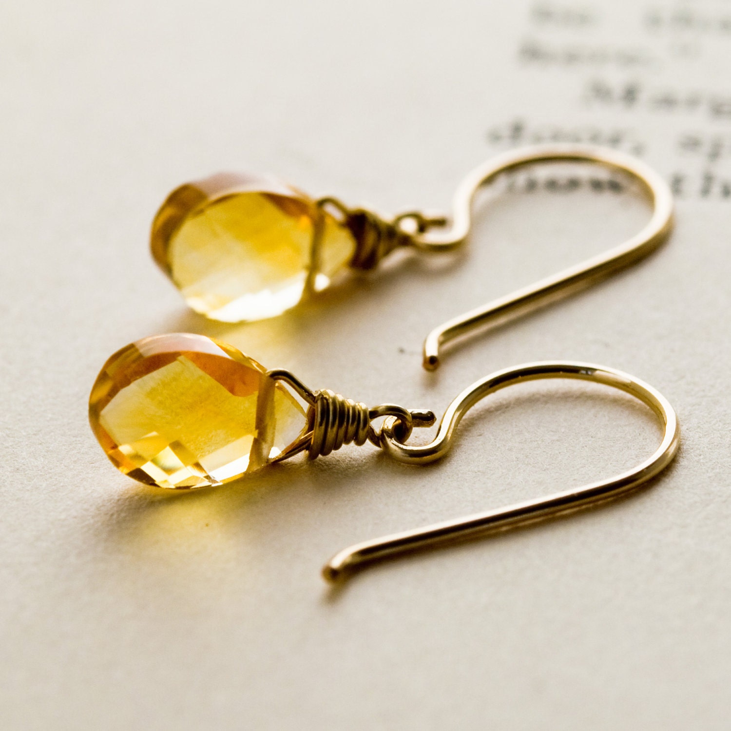 Citrine Earrings 14k Gold Fill Wire Wrapped Golden Citrine