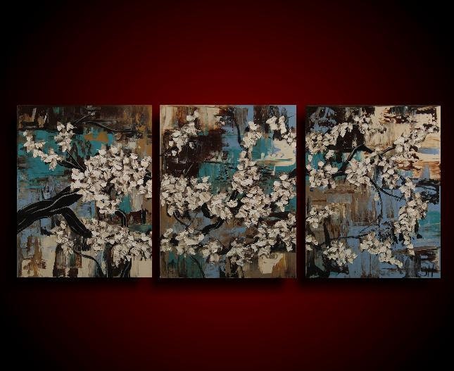 Wall Art. Abstract Painting. 20% OFF Sale Asian Painting. Modern Art. Original. Contemporary Painting. Huge 20 x 48 Blue Brown Turquoise big