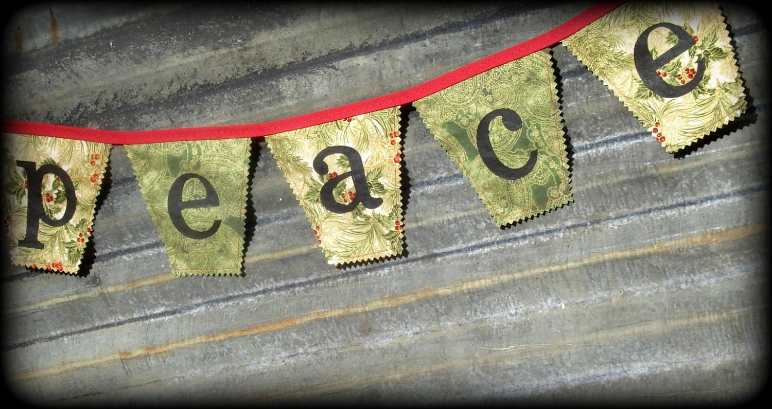 fabric Christmas banner / bunting  "Peace"