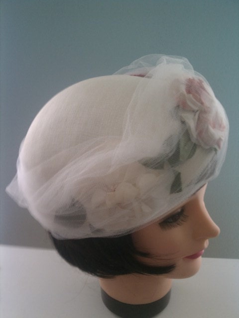 Ivory French Style Bridal Vintage Floral Hat  Bohemian Shabby Chic