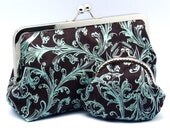 Purse Set - Blue vines on dark brown (T-037)