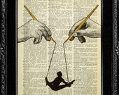 Still Rings- ORIGINAL ARTWORK hand painted Mixed Media art print on 8x10 Vintage Dictionary page, Dictionary art, Dictionary print, wall art