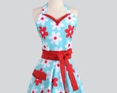 Womens Sweetheart Hostess Apron / Red and Aqua is on Everybodys List of Favorites for Holiday Giving or Anytime