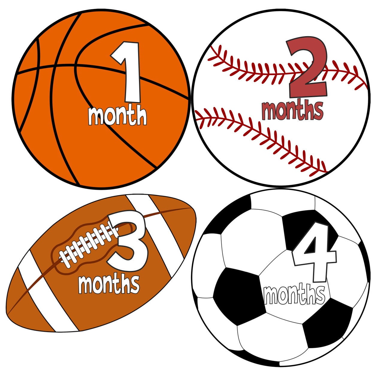 Baby Month Stickers Boy Monthly Onesie Stickers Basketball Baseball Football Soccer Sports Game Stickers Baby Shower Gift Photo Prop Conner