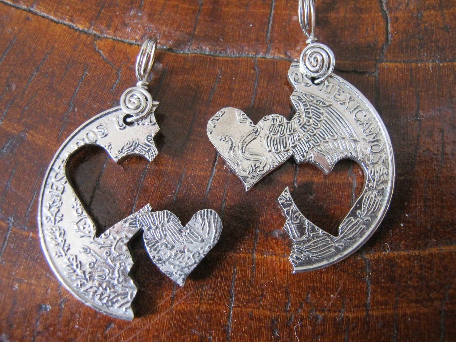 Two Hearts Friendship necklace made with a silver coin - EdieBaron