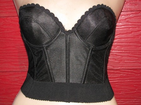 Corset, Lingerie, 1970's vintage black retro 70's, Pin Up Girl RockaBilly classic, Up-Cycle fashion design style Madonna American Woman 50G