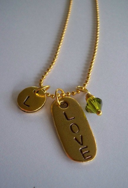 Personalized Initial, Love, and Crystal Necklace
