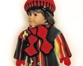 18 Inch Doll Fleece Jacket, Knit Hat, Scarf and Mittens Ensemble / Red, Black Yellow / American Girl Doll