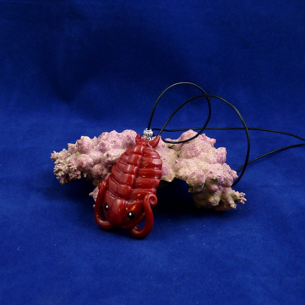Burgundy Trilobite Necklace- Handmade Polymer Clay Jewelry