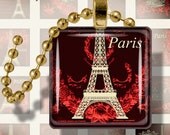 Paris ruby red night. Collage for pendants. Eiffel tower 1x1 inch square tiles. Digital pritable Image download. 3620