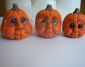 Vintage handmade Ceramic Pumpkins Adorable Trio Pappa, Mamma, Baby